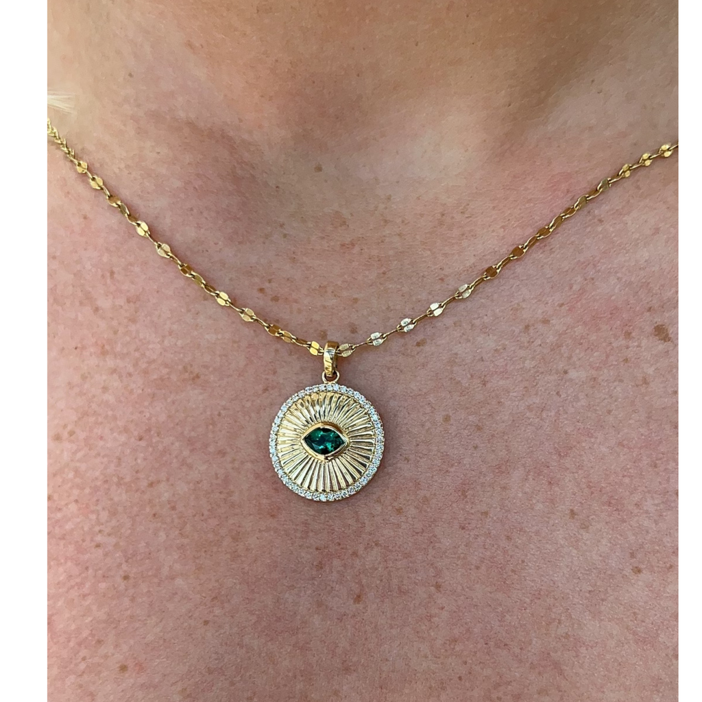 Lab-Grown Emerald Evil Eye Necklace