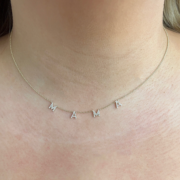 Mama Diamond Station Necklace on neck