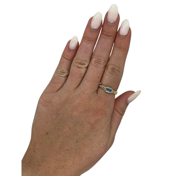 Bezel Blue Topaz Cuban Link Ring