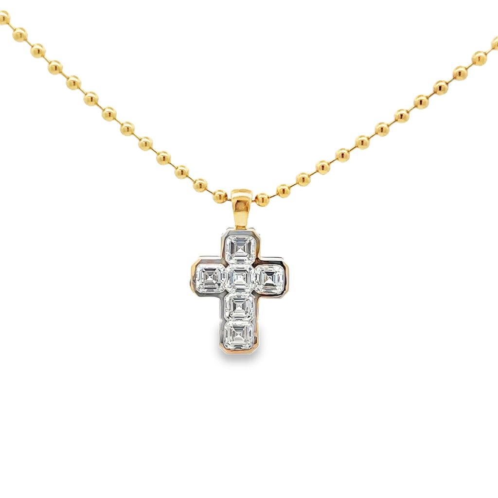 Lab-Grown Bezel Asscher Cut Diamond Cross Bead Chain Necklace