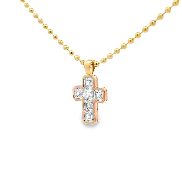 Lab-Grown Bezel Asscher Cut Diamond Cross Bead Chain Necklace