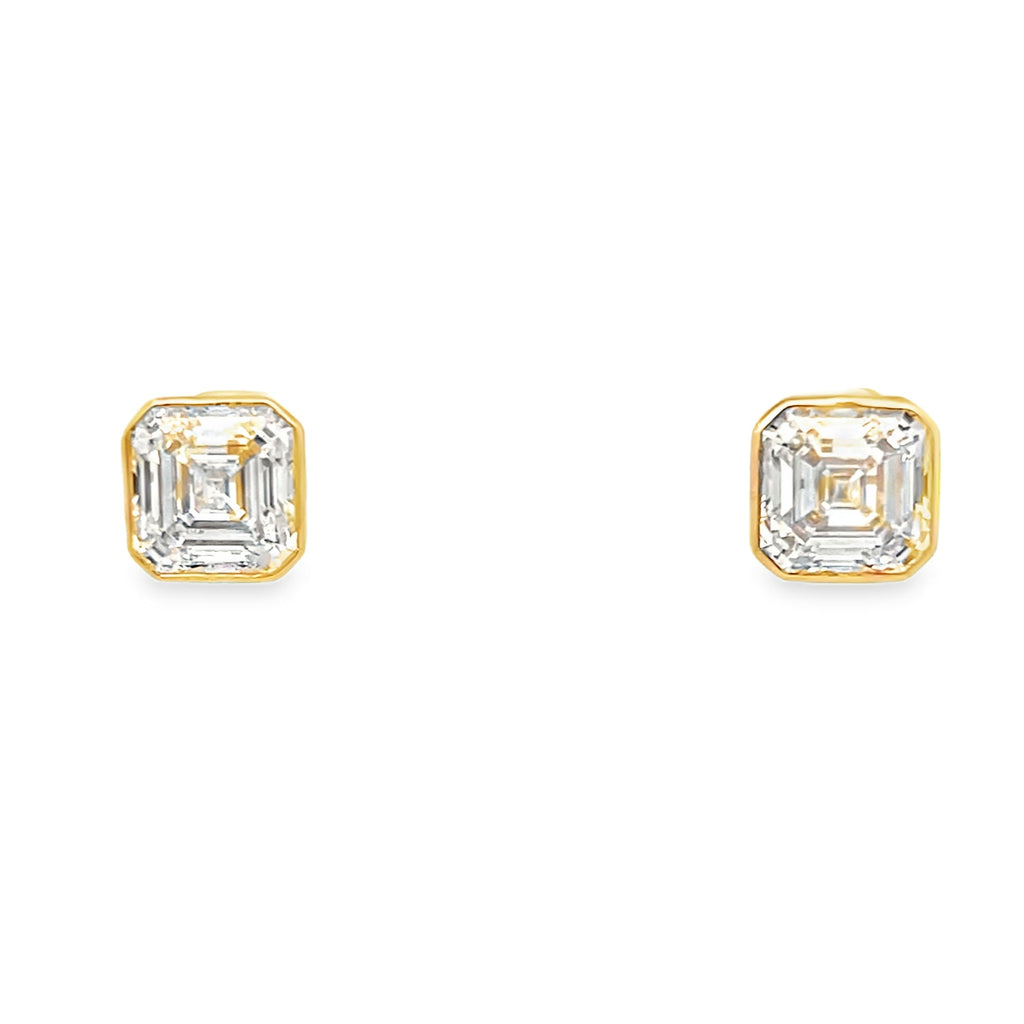 Lab-Grown Bezel Asscher Stud Earrings