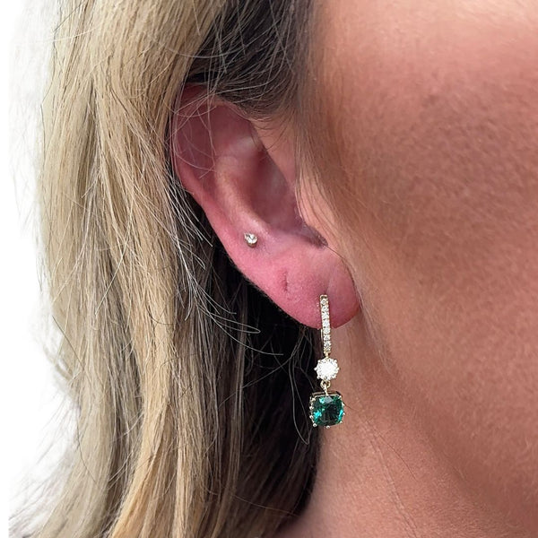 Lab-Grown Cushion Cut Emerald & Diamond Huggies