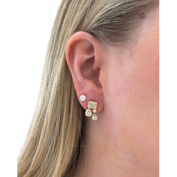 Lab-Grown Bezel Radiant & Pear Dangle Studs