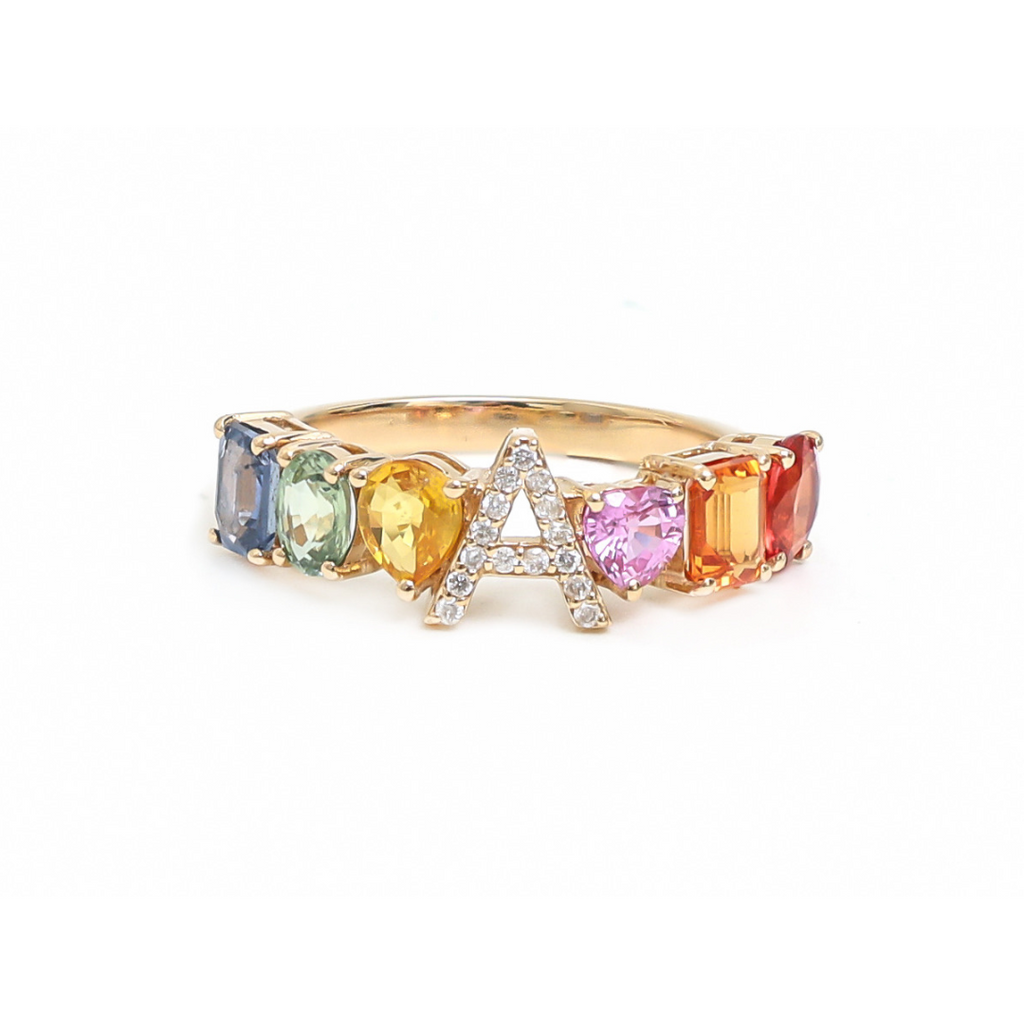 Multi-Shape Rainbow Sapphire Initial Ring