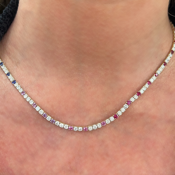 Alternating Rainbow Sapphire & Lab-Grown Diamond Tennis Necklace