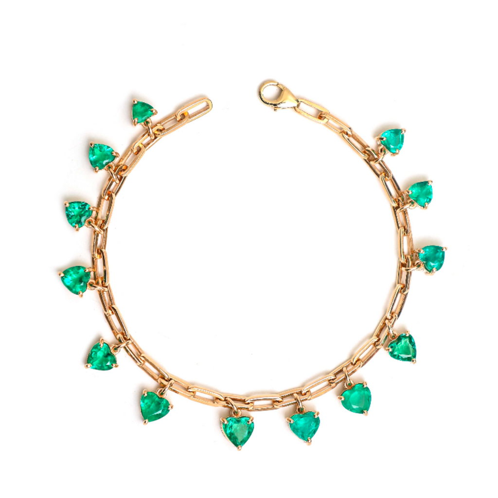 Emerald Heart Paperclip Charm Bracelet