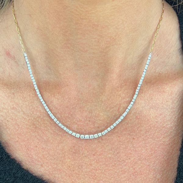 Half Paperclip Half Graduated Tennis Necklace