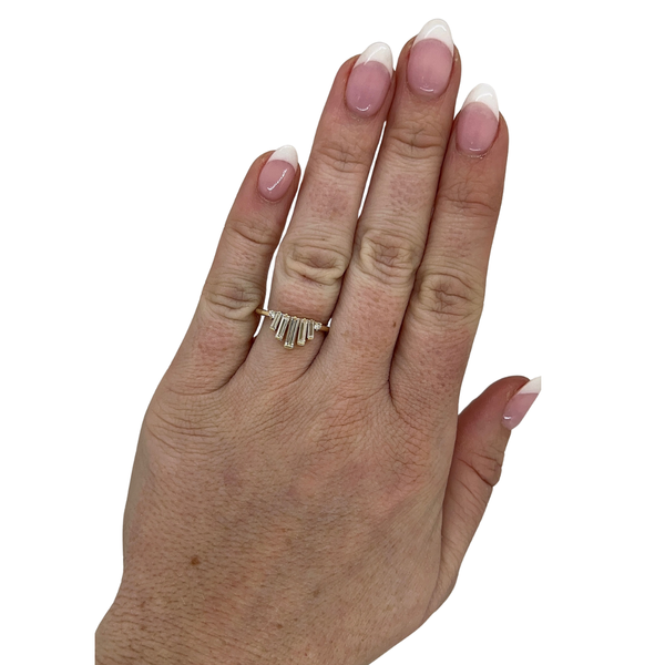 Lab-Grown Baguette Contour Accent Band on hand