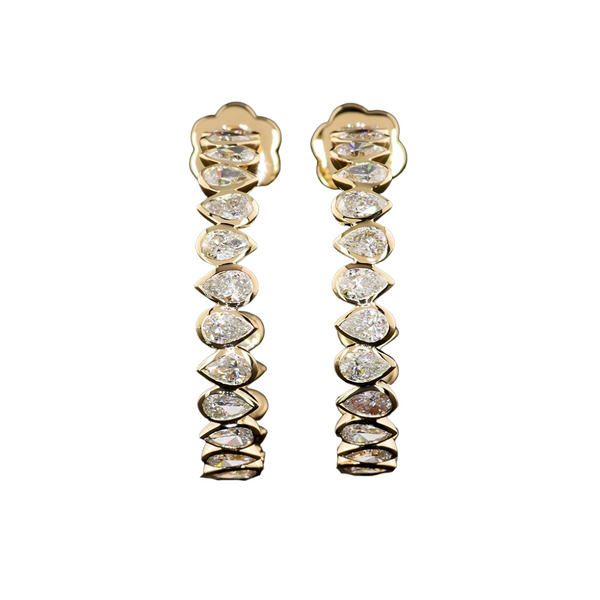 Lab-Grown Alternating E/W Pear Bezel Hoops