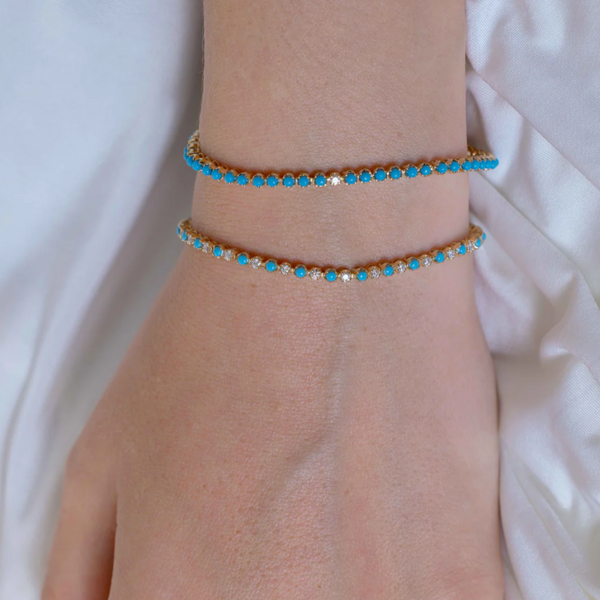 Turquoise & Diamond Tennis Bracelet