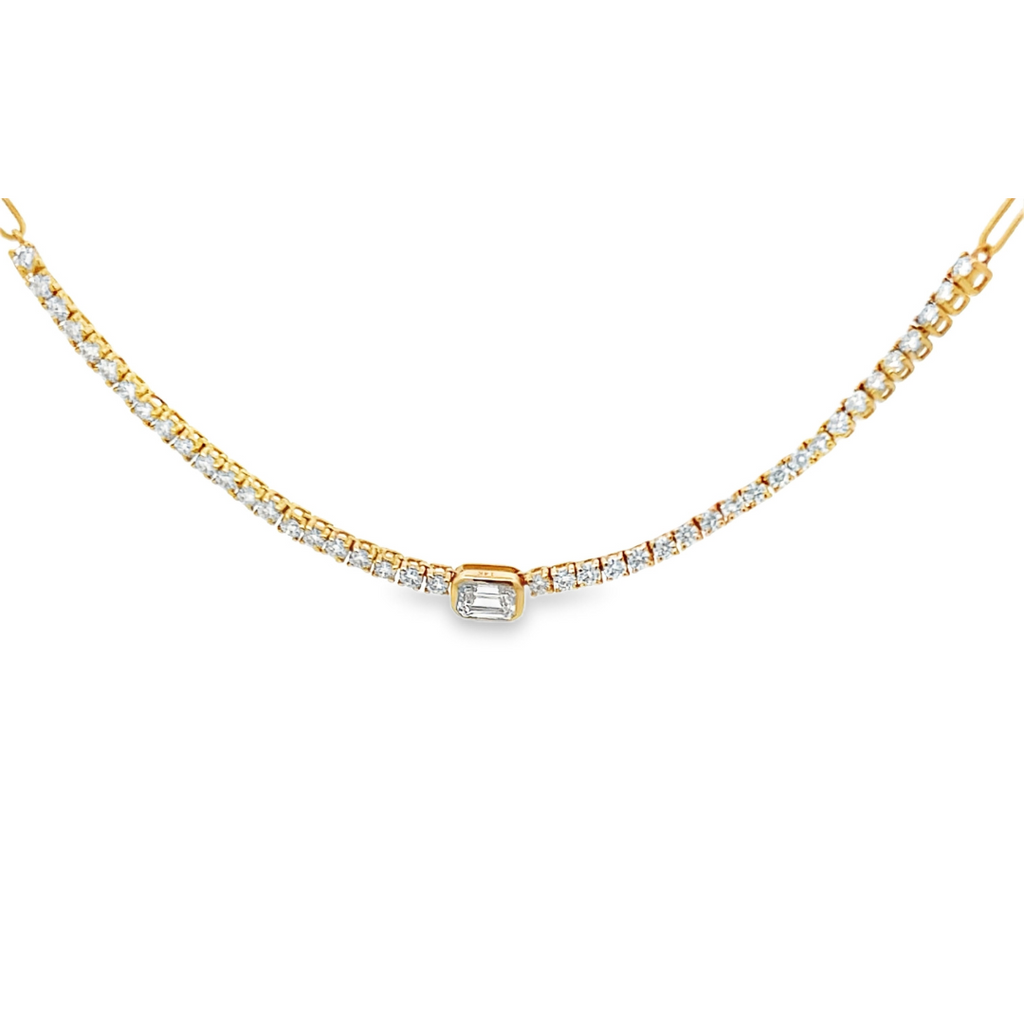 Bezel Emerald Tennis Accent Paperclip Necklace