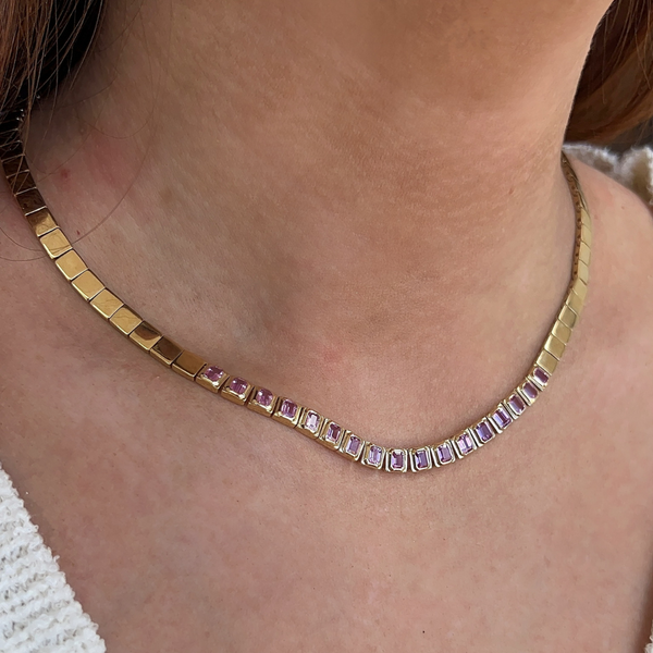 Halfway Pink Sapphire Bezel Chain Necklace