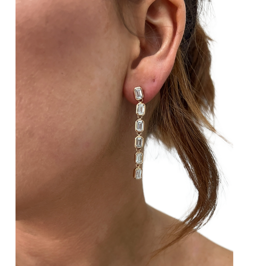 Lab-Grown Emerald Cut Bezel Dangle Earrings