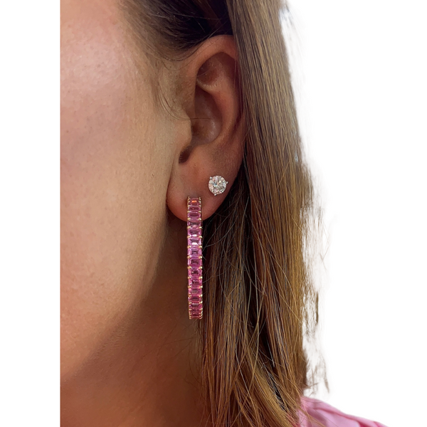 Emerald-Cut Pink Sapphire Hoops