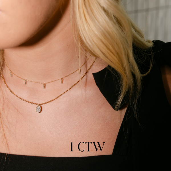 Lab-Grown Bezel Bead Chain Pendant Necklace