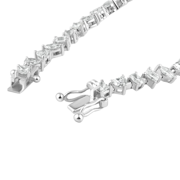 18K White Gold Mixed Cut Diamond Tennis Bracelet