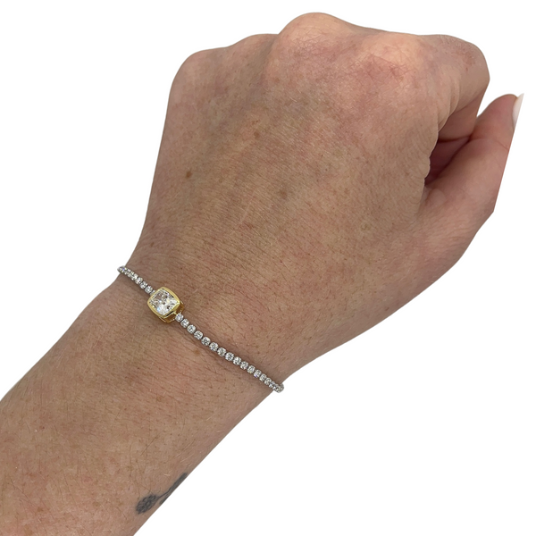 Lab-Grown Bezel Cushion Pendant Tennis Bracelet