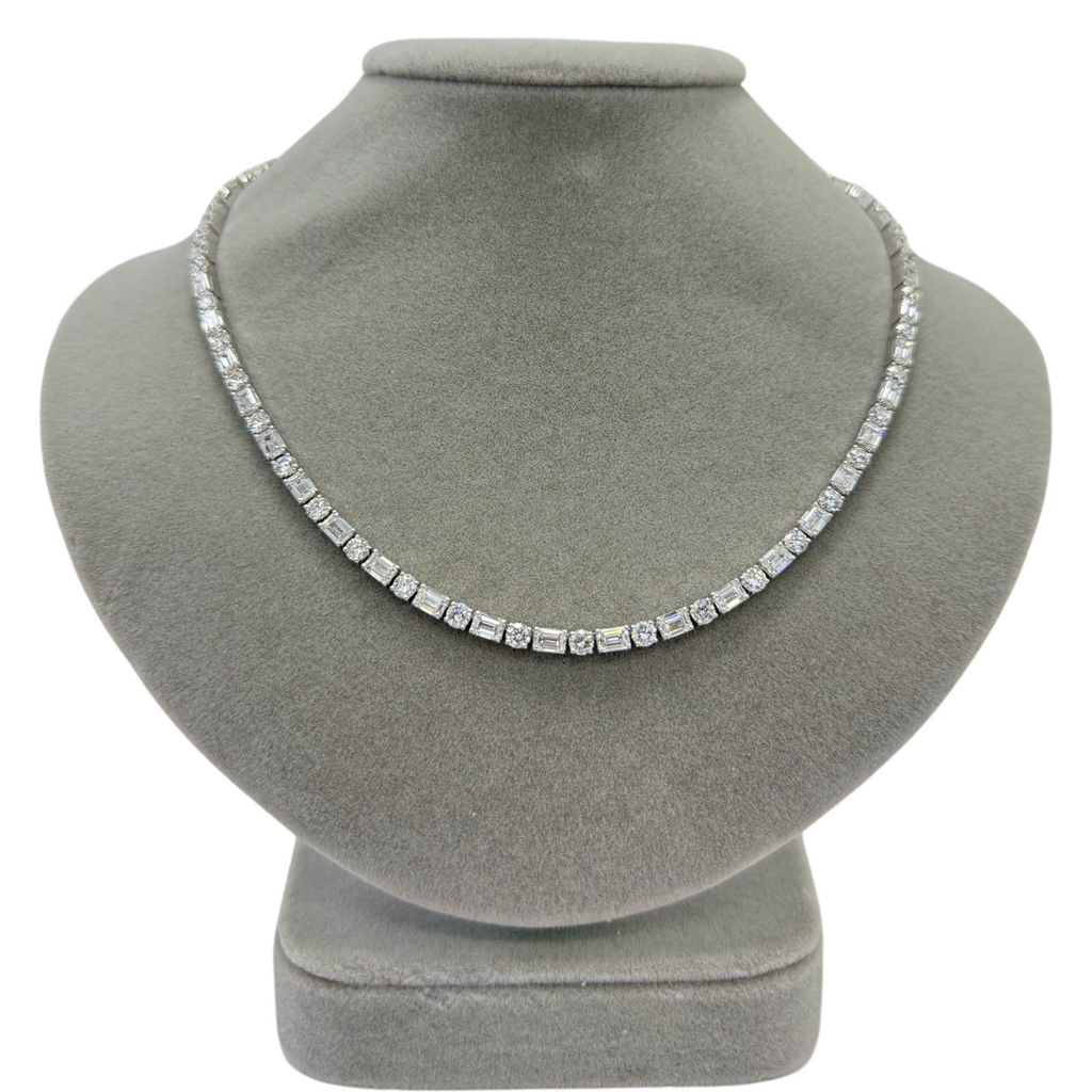Lab-Grown E/W Emerald & Round Diamond Tennis Necklace