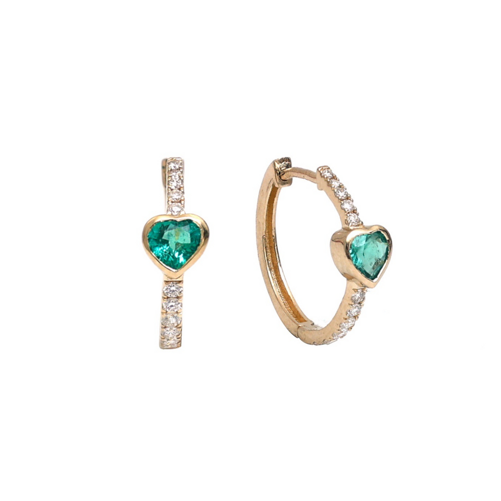 Bezel Emerald Heart Diamond Huggies
