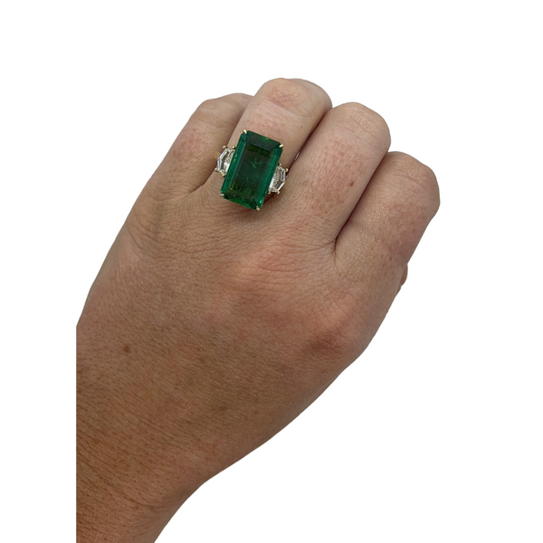 Emerald & Cadillac Cut Diamond Side-Stone Ring