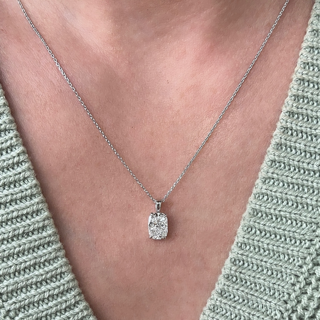 Lab-Grown Elongated Cushion Pendant Necklace