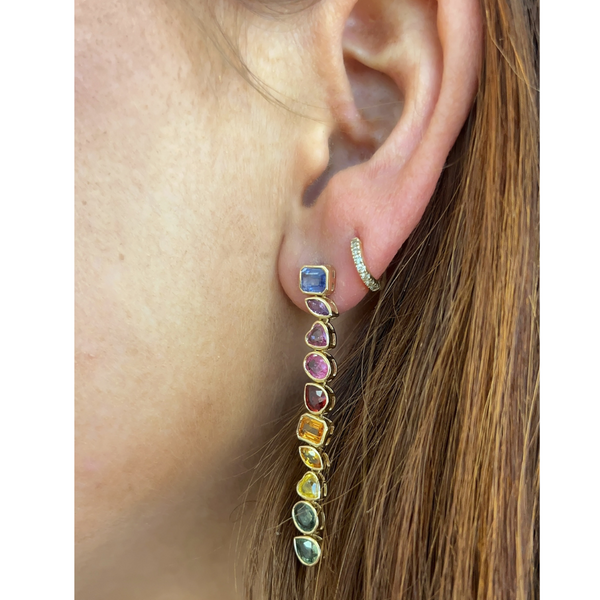 Multi-Shape Bezel Rainbow Sapphire Dangle Earrings