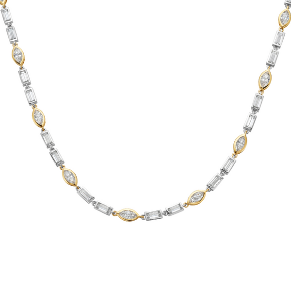 Lab-Grown E/W Two Tone Bezel Multi-Shape Tennis Necklace