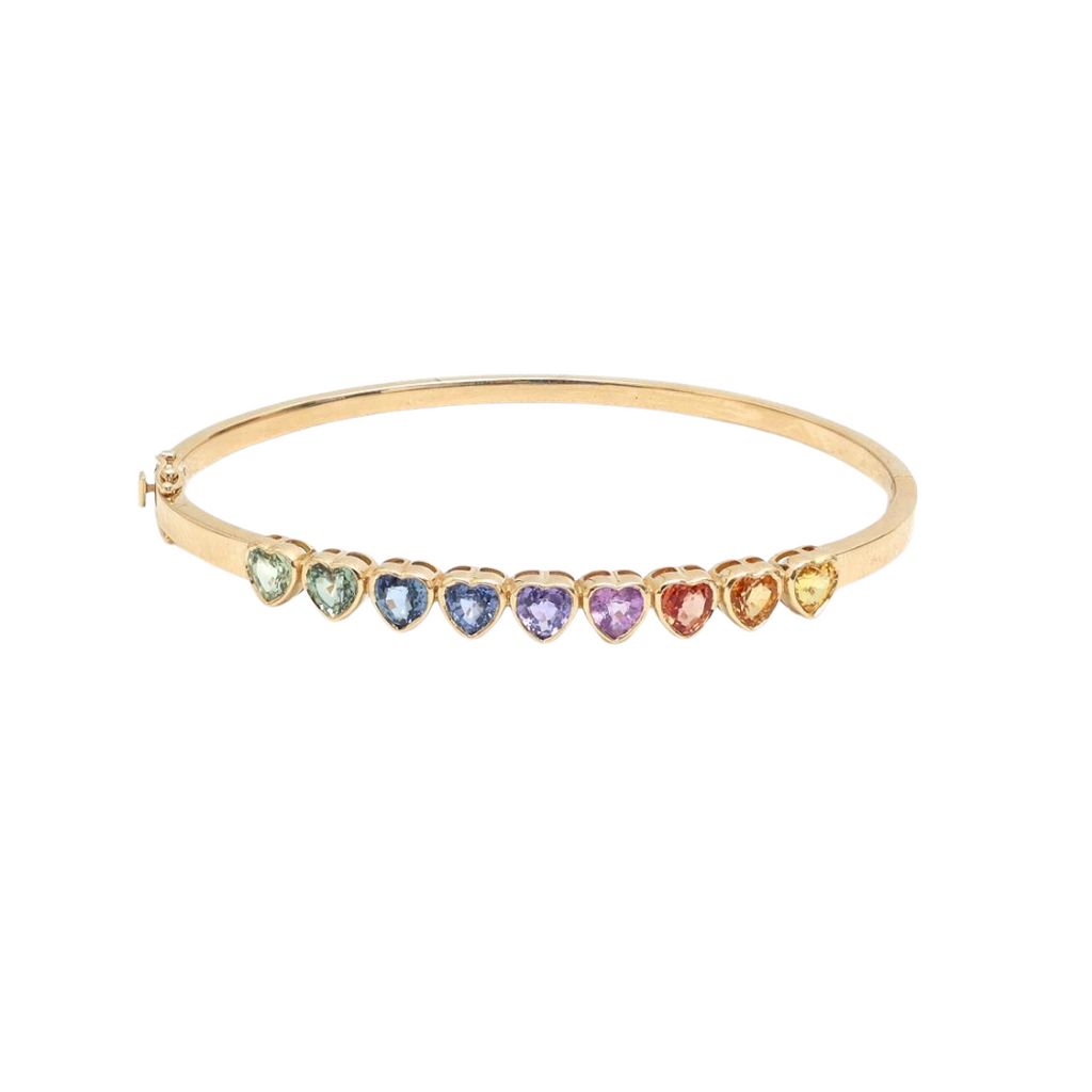 Rainbow Sapphire Bezel Heart Bangle