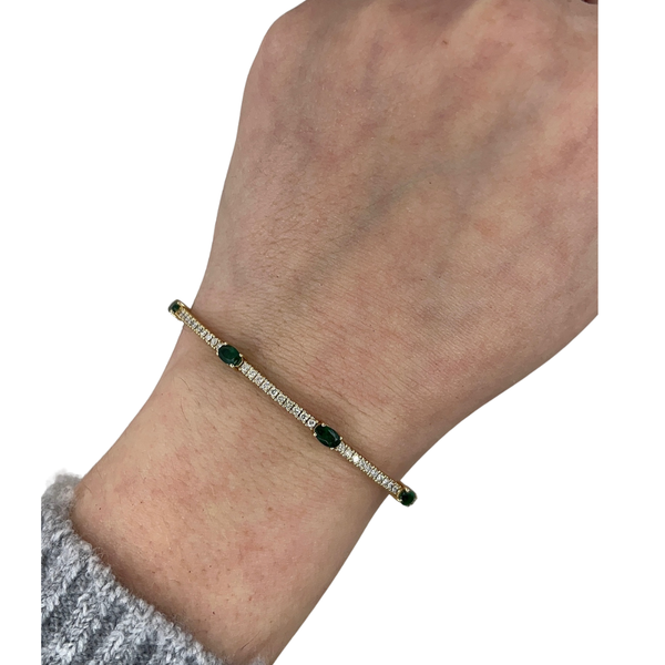 Diamond & Oval Shaped Emerald Tennis Flexi Bangle