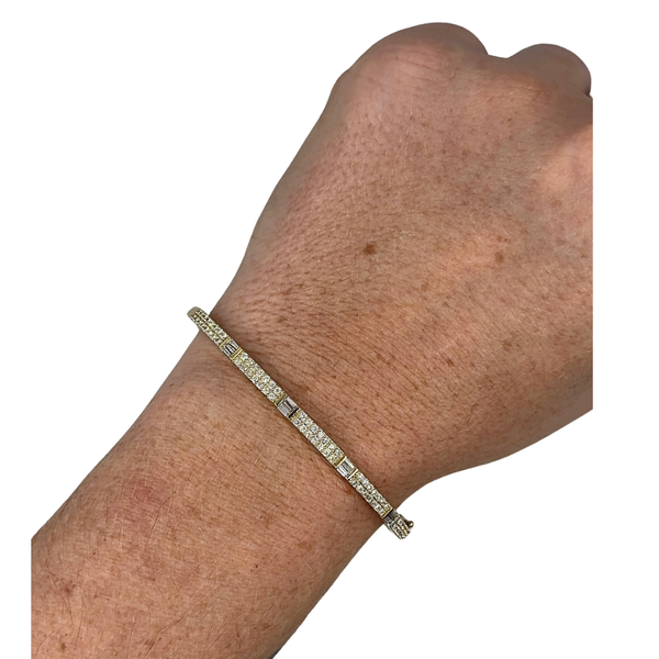 Double Row Bar Set Baguette & Round Diamond Bangle