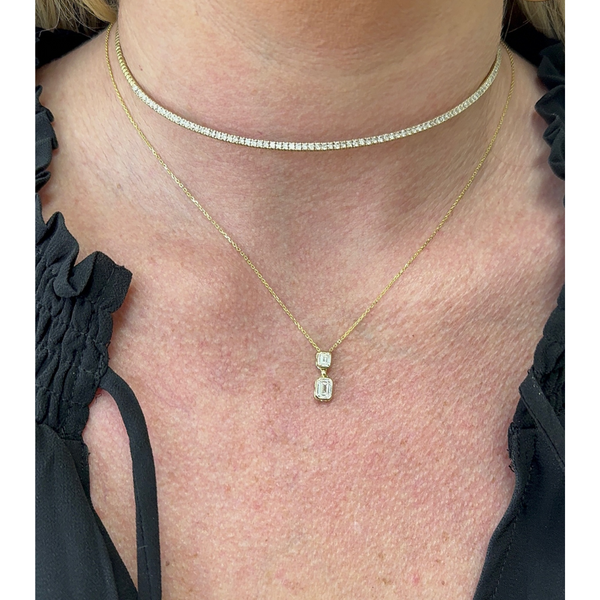 Deco Drop Pendant Necklace on neck