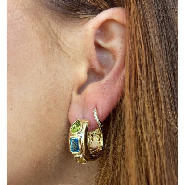 Multi Gemstone Bezel Chunky Hoops