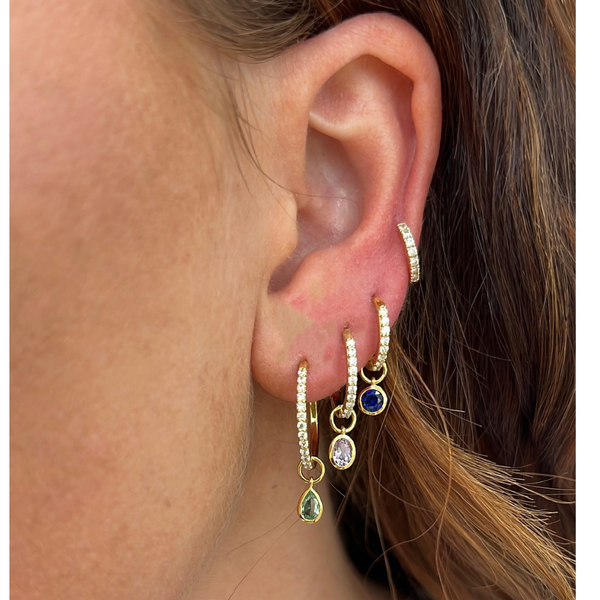 Lab-Grown Bezel Gemstone Charms in ear