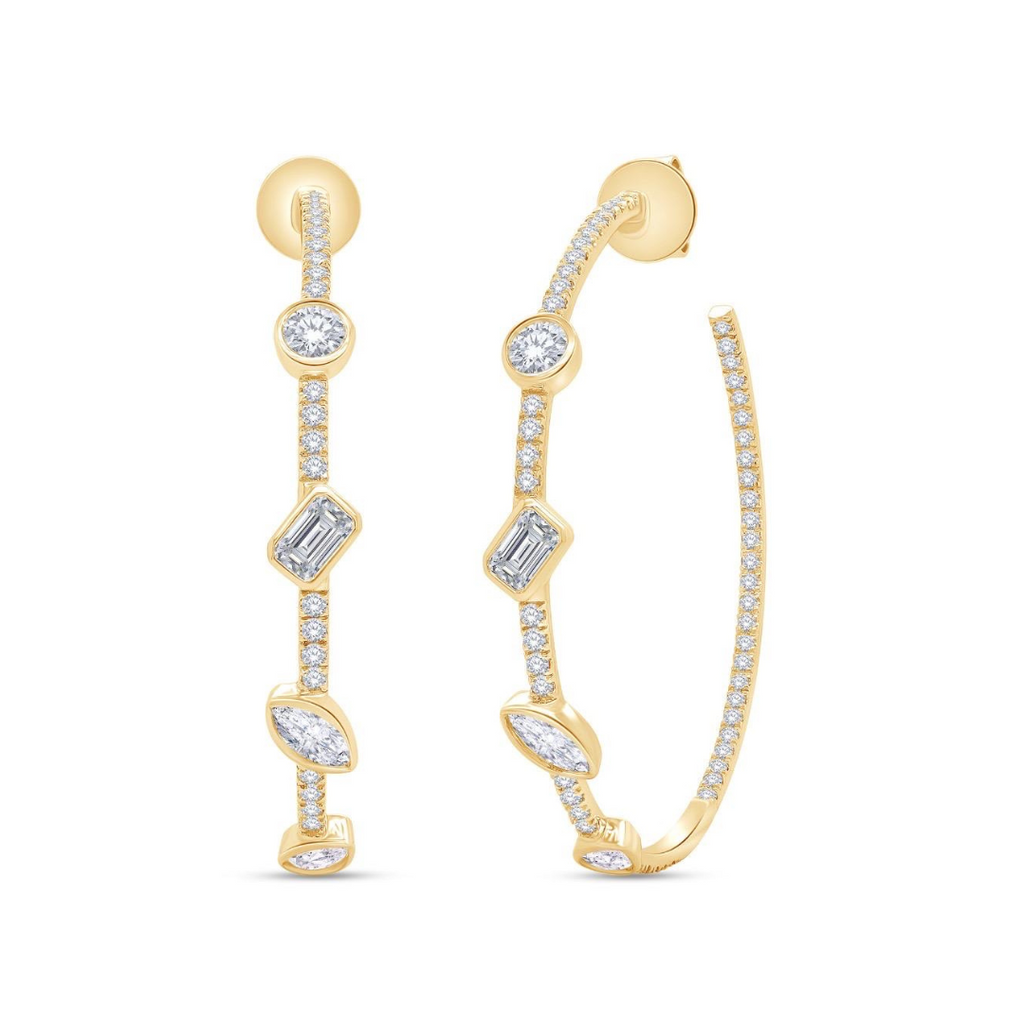 Lab-Grown Multi-Shape Bezel Pave Hoops