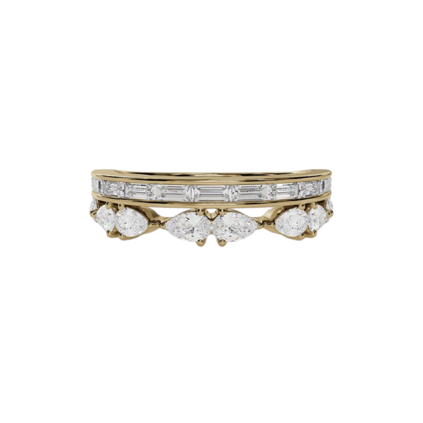 Lab-Grown Double Row Pear & Channel Set Baguette Band
