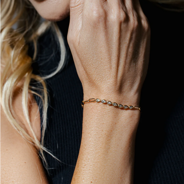 Bezel East/West Pear Paperclip Bracelet