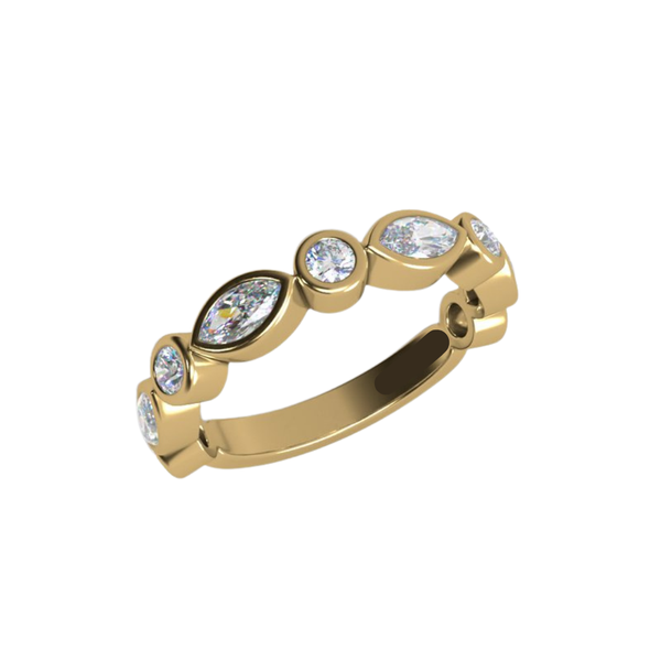Lab-Grown Bezel Alternating Marquise & Round Band