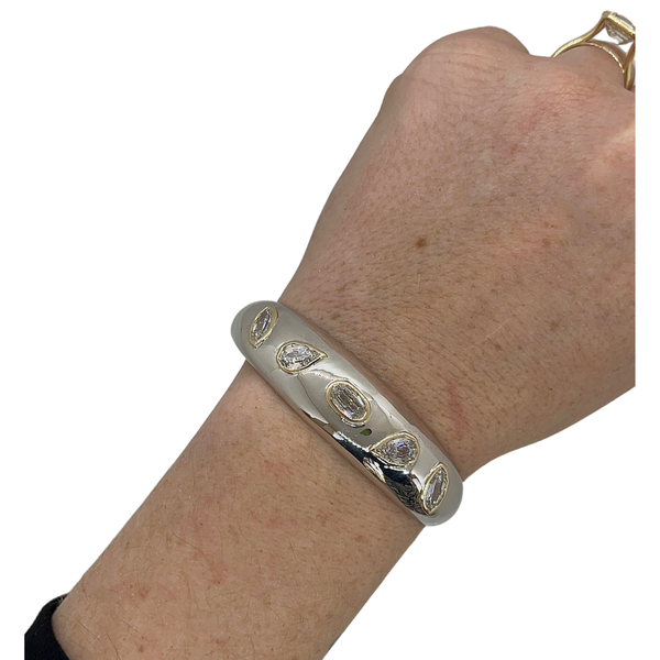 Sterling Silver- Bezel Multi-Shaped Inlay Cuff Bracelet