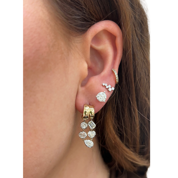 Lab-Grown Black Rhodium Georgian Set Split Multi-Shape Hoop Dangle Earrings