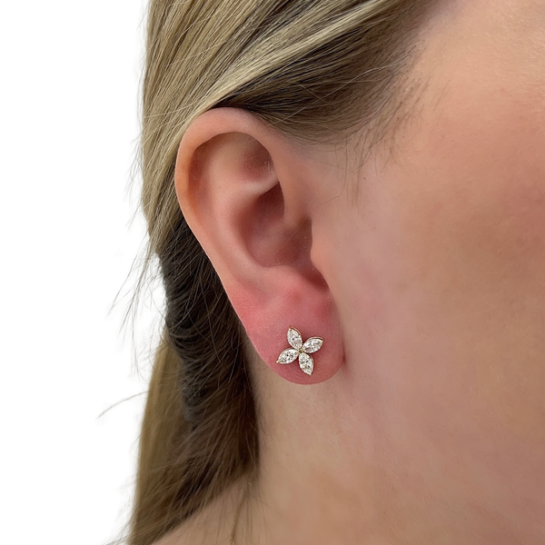 Lab-Grown Floral Marquise Stud Earrings