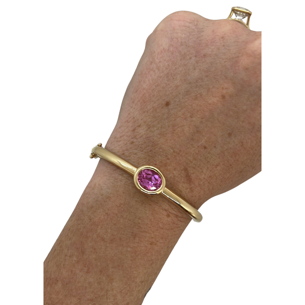 Lab-Grown Bezel Oval Pink Sapphire Bangle