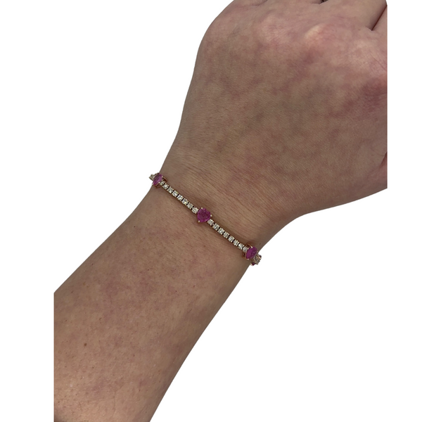 Diamond & Pink Sapphire Heart Tennis Bracelet