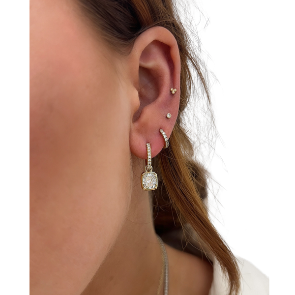Lab-Grown Bezel Cushion Dangle Huggies