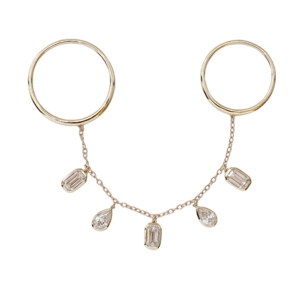 Lab-Grown Bezel Multi-Shape Double Ring Chain