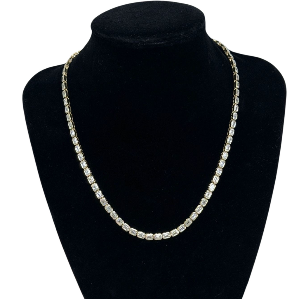 Lab-Grown E/W Bezel Set Emerald Shaped Tennis Necklace