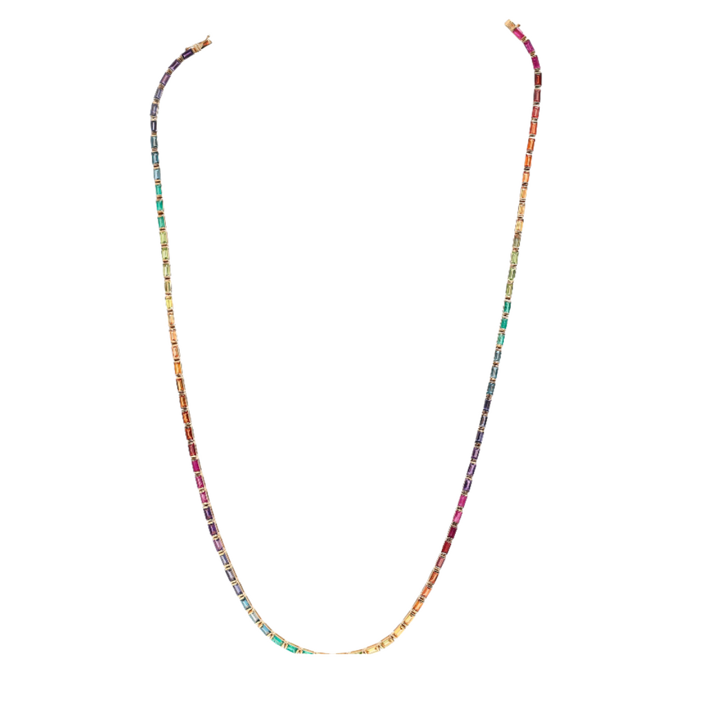 Rainbow Sapphire Baguette Tennis Necklace
