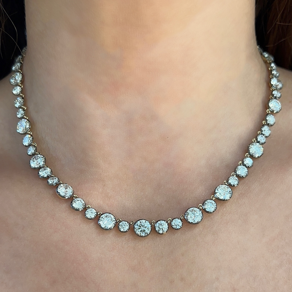 Lab-Grown Black Rhodium Georgian Set Diamond Tennis Necklace on neck