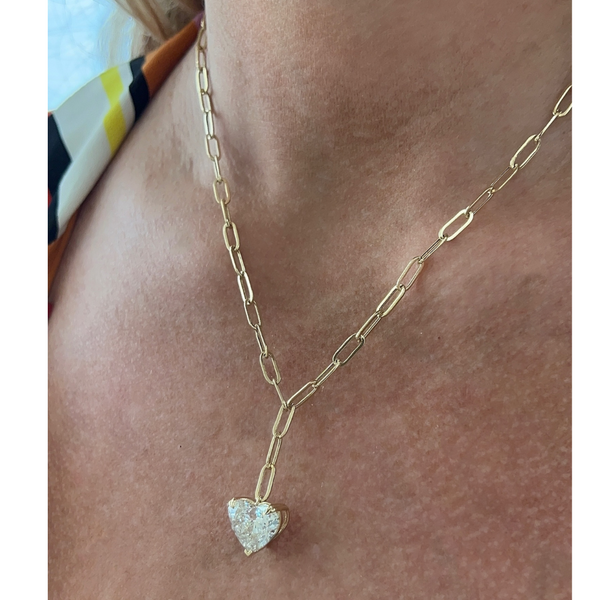 Lab-Grown Heart Paperclip Lariat Necklace on neck