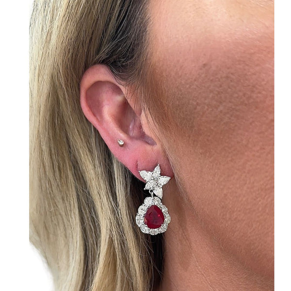 Lab-Grown Ruby & Diamond Halo Dangle Earrings